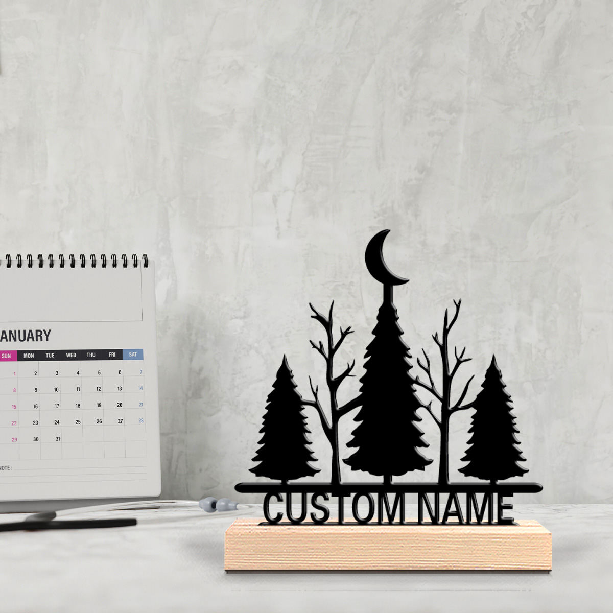 Art Craft Wood - 1pc Minimalist moon tree Customized Text
